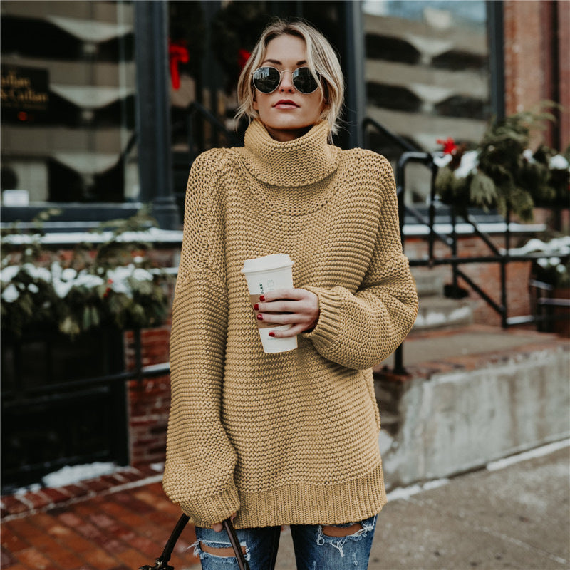 Pull en grosse maille pour femmes avec col montant et coupe décontractée Chic und Stil