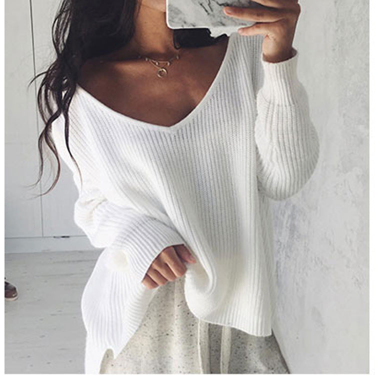 Pull en gros tricot pour femmes avec décolleté en V et coupe décontractée Chic und Stil