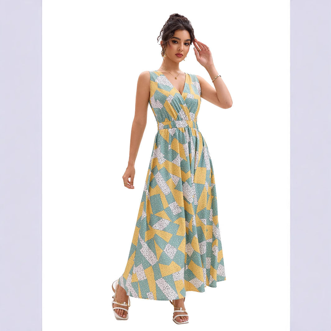 Robe maxi à imprimé géométrique Chic und Stil pour femmes