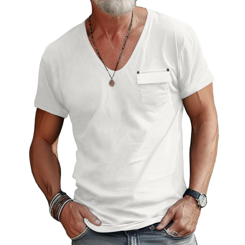 T-shirt pour hommes à col en V avec poche poitrine pratique Chic und Stil
