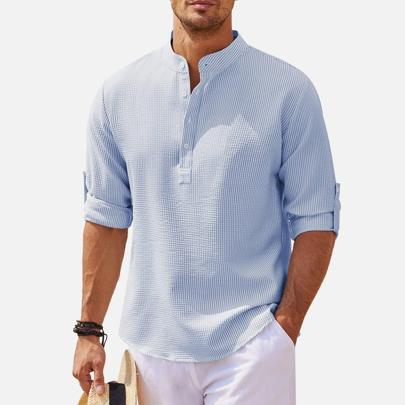 Chemise à manches longues décontractée pour hommes avec col montant et patte de boutonnage Chic und Stil