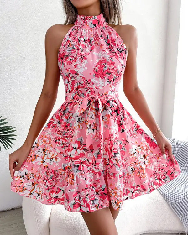 Robe mini florale à col pour femmes Chic und Stil