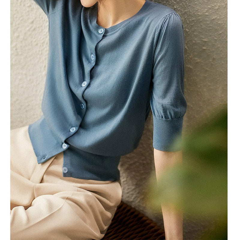 Cardigan léger pour femme à boutonning avec manches bouffantes Chic und Stil
