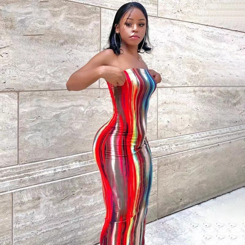 Chic and elegant strapless design women's bodycon maxi dress