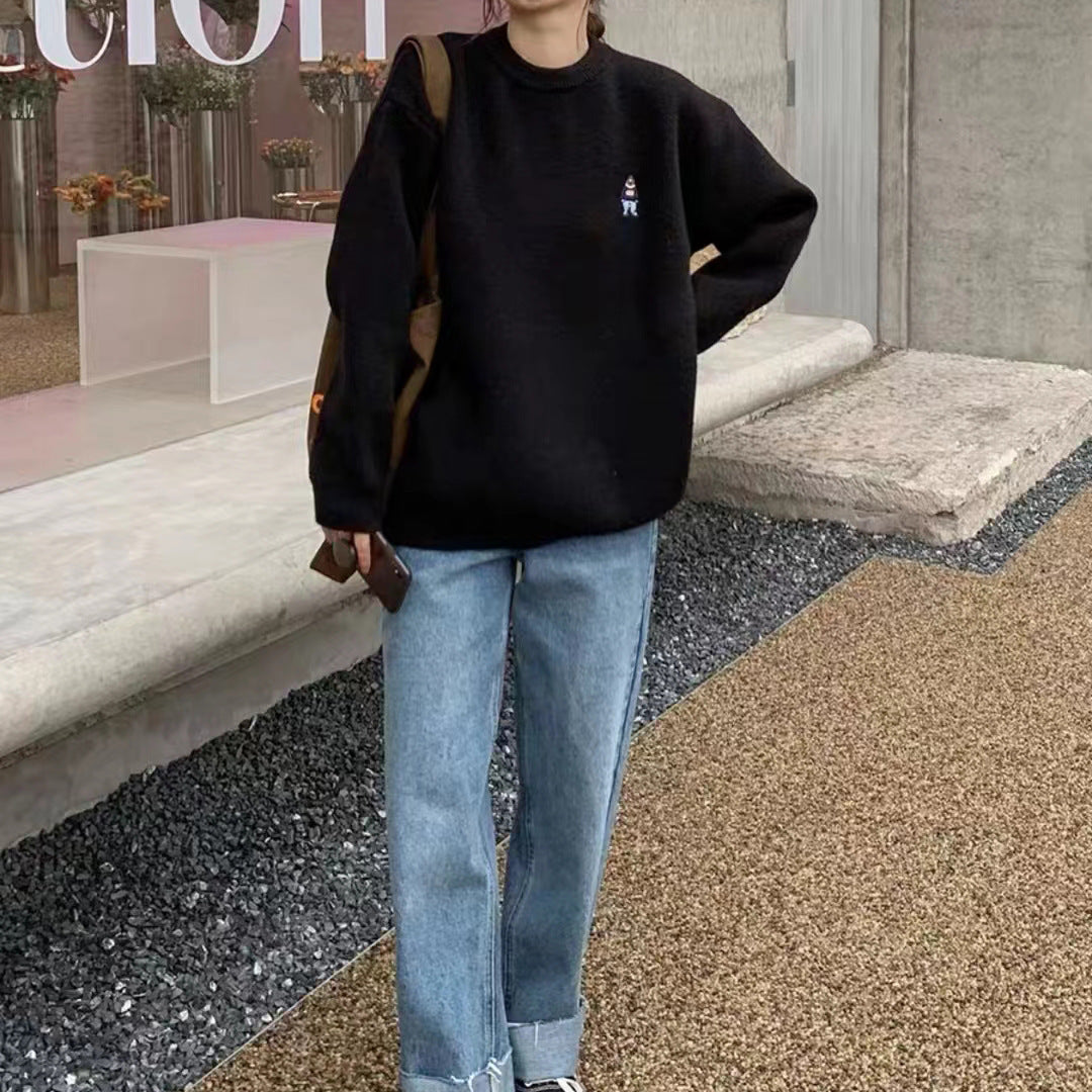 Dames Pull basique confortable avec motif brodé mignon Chic und Stil
