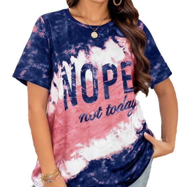 T-shirt décontracté pour femmes avec un motif de batik créatif et un lettrage accrocheur Chic und Stil