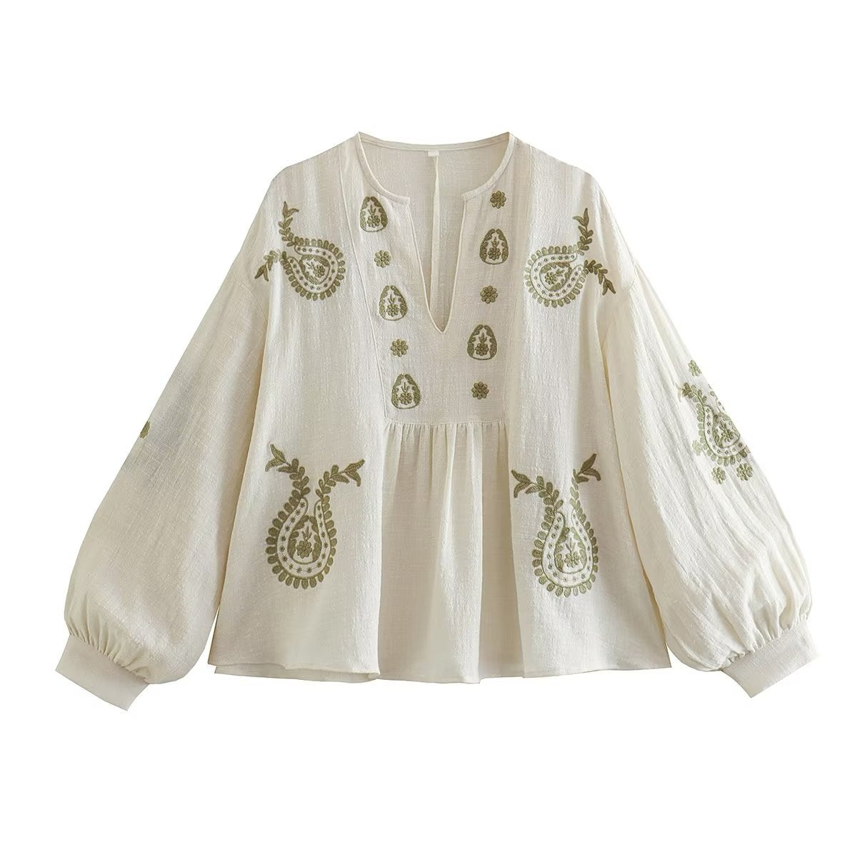 Blouse brodée pour femmes avec manches bouffantes et décolleté en V Chic und Stil