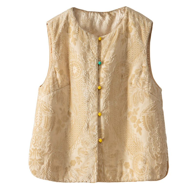 Gilet sans manches à imprimé floral texturé Chic und Stil pour femmes