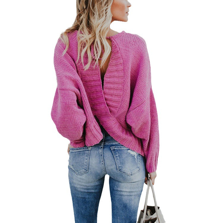 Pull-over en tricot décontracté pour femmes avec un décolleté en V profond et des manches larges Chic und Stil