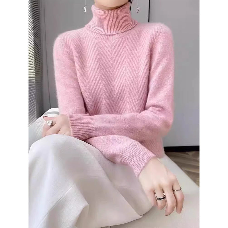 Dames pull élégant en tricot avec col montant et fine structure côtelée Chic und Stil
