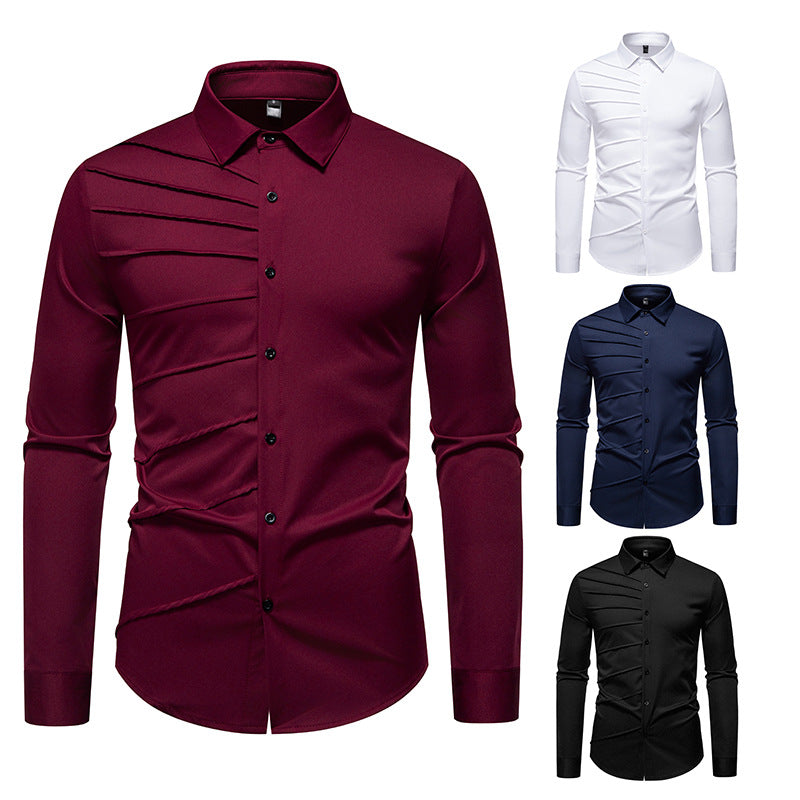 Chemise à manches longues tendance pour hommes avec un design de plis original Chic und Stil