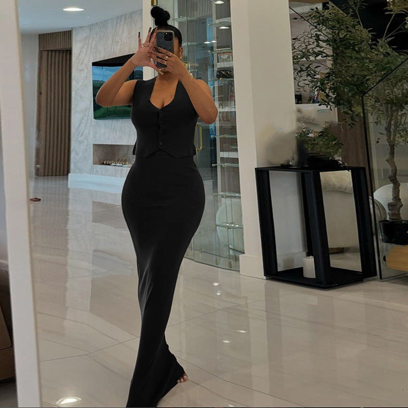 Robe maxi ajustée pour femmes avec détails de boutons et coupe étroite Chic und Stil