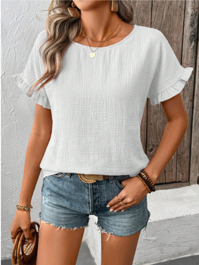 Blouse à manches courtes volants pour femmes avec dos en bouton Chic und Stil