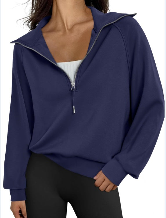 Pull-over décontracté pour dames avec col montant et zip Chic und Stil