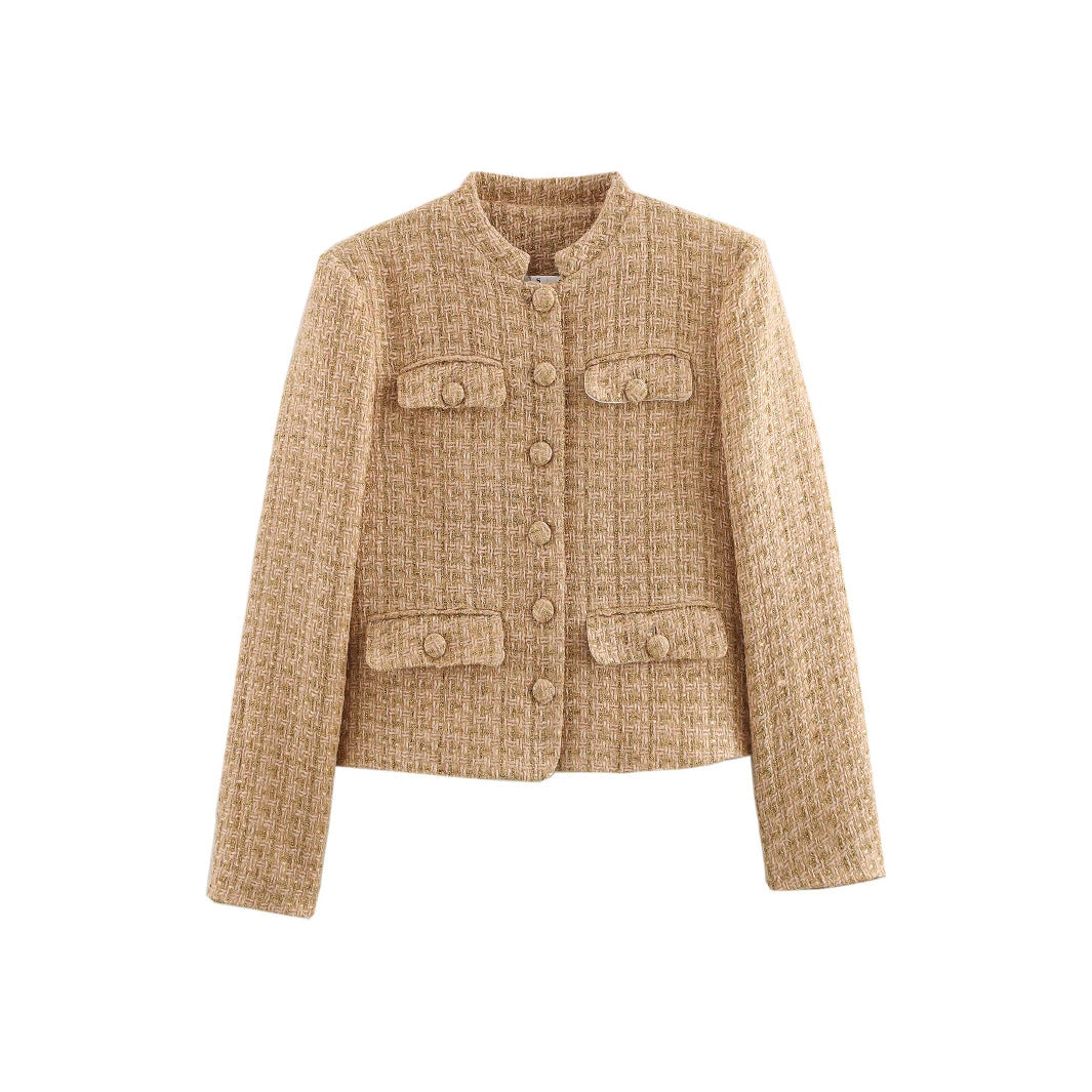 Dames élégante veste en boucle avec boutons dorés et poches appliquées Chic und Stil