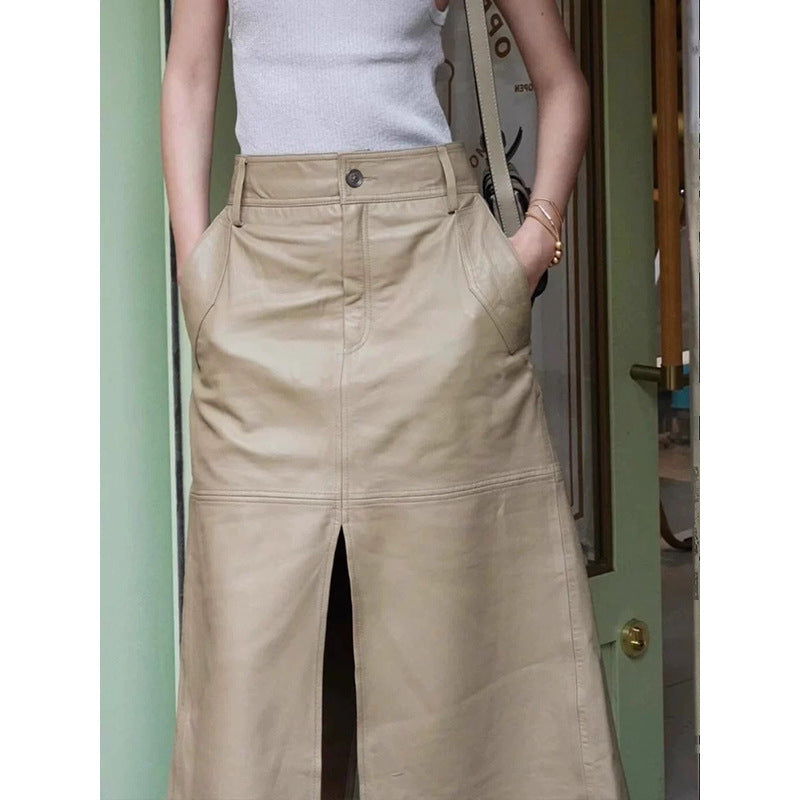 Jupe maxi en cuir à fente haute pour femmes Chic und Stil