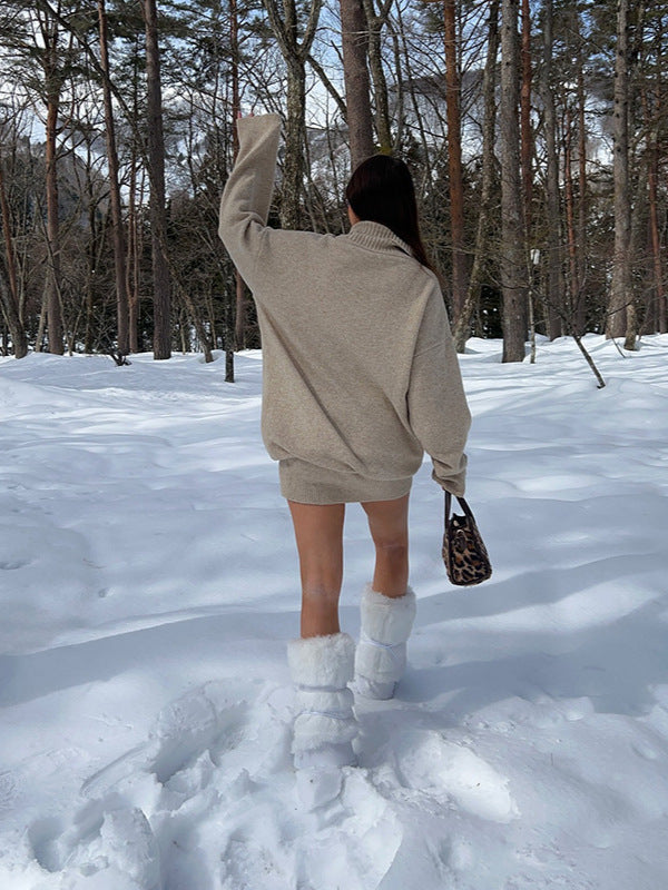 Pull oversized en tricot pour femmes avec col montant Chic und Stil