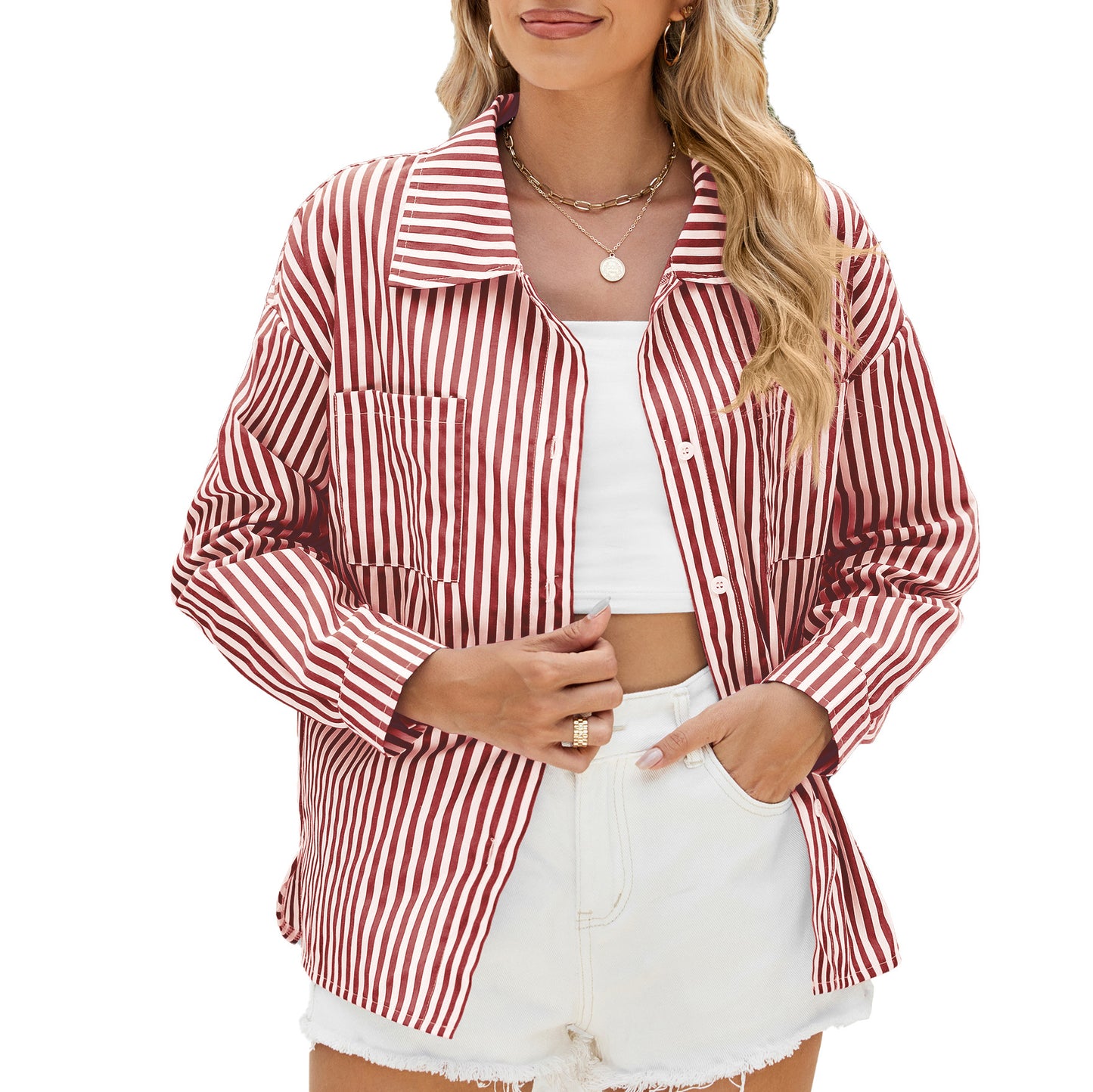 Chemisier oversized rayé pour femmes avec poches pratiques et coupe tendance Chic und Stil