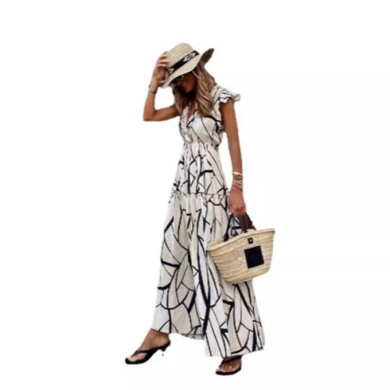 Robe maxi A-line fluide pour dames avec manches à volants Chic und Stil