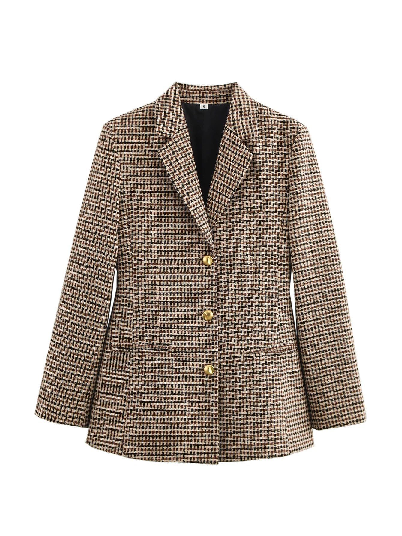 Blazer à carreaux pour femmes avec boutons dorés et poches pratiques Chic und Stil