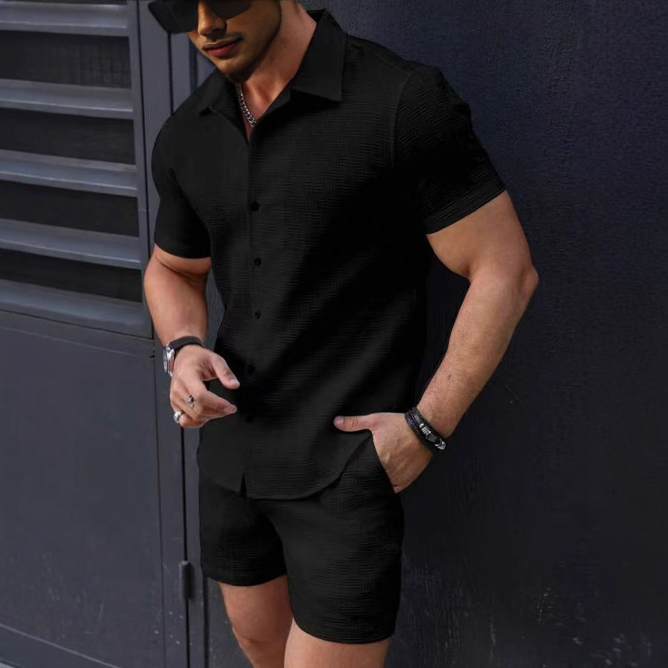 Hommes Ensemble court à manches courtes texturé Chic und Stil