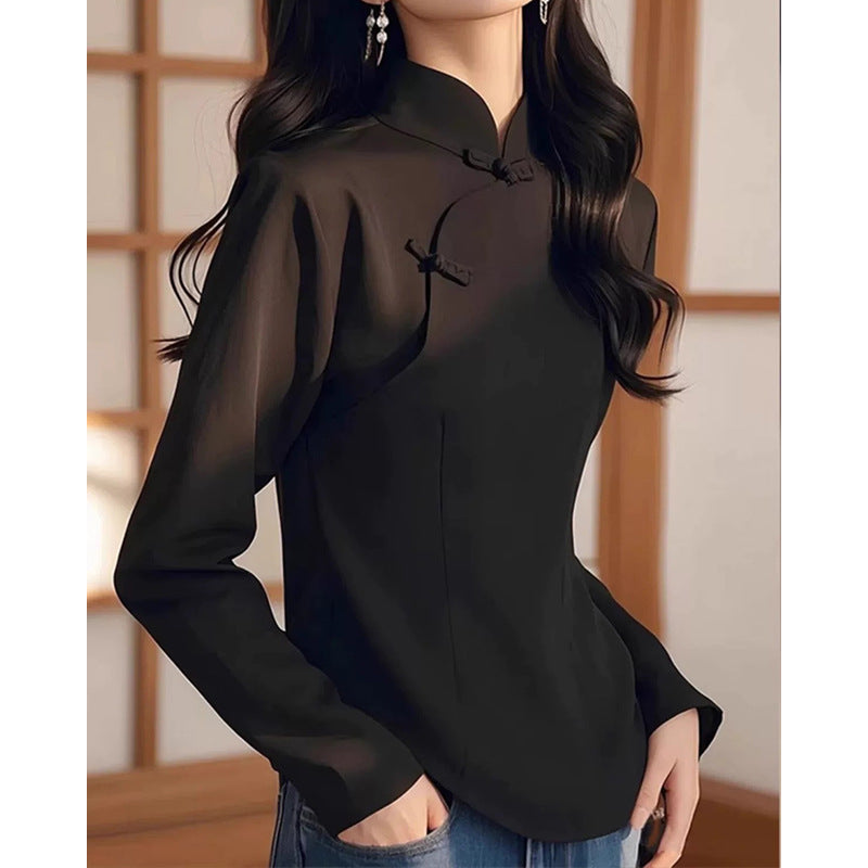 Blouse Élégante pour Femmes Col Mandarin Chic und Stil
