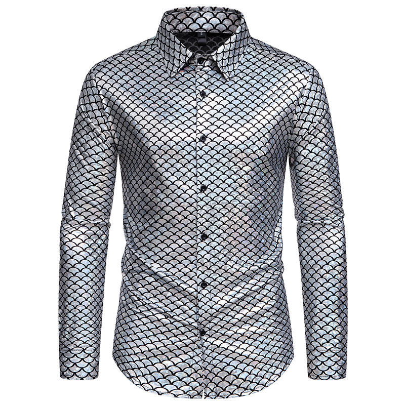 Chemise à manches longues brillantes pour hommes avec design écailles de poisson Chic und Stil