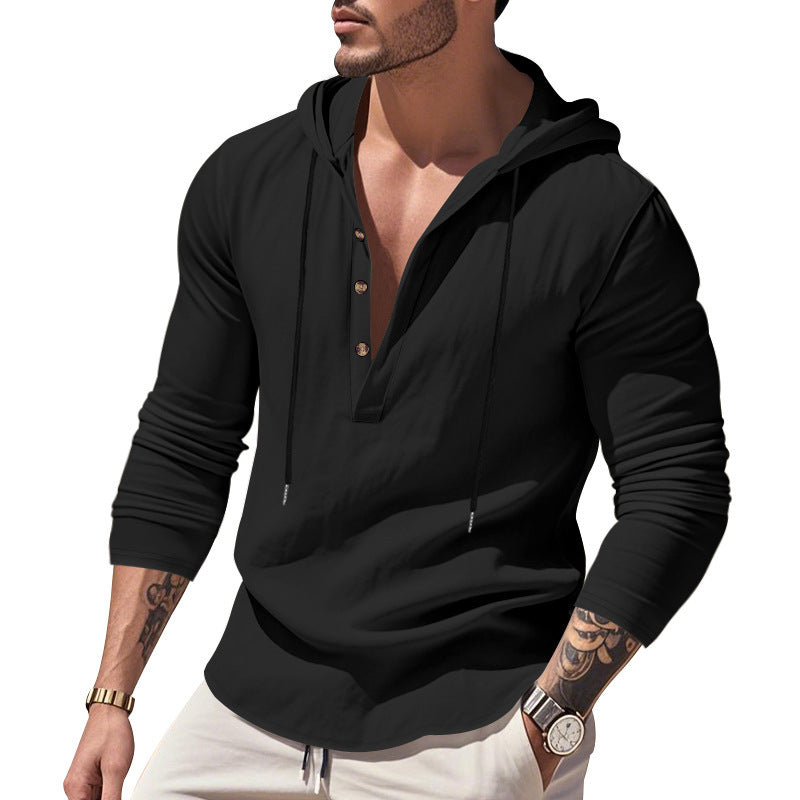 Hommes sweat à capuche décontracté avec col boutonné moderne Chic und Stil