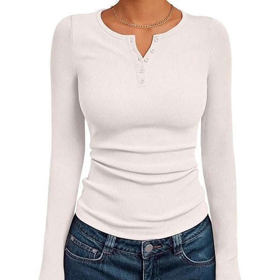 Chemise à manches longues ajustée pour femmes avec patte de boutonnage et structure en rib Chic und Stil