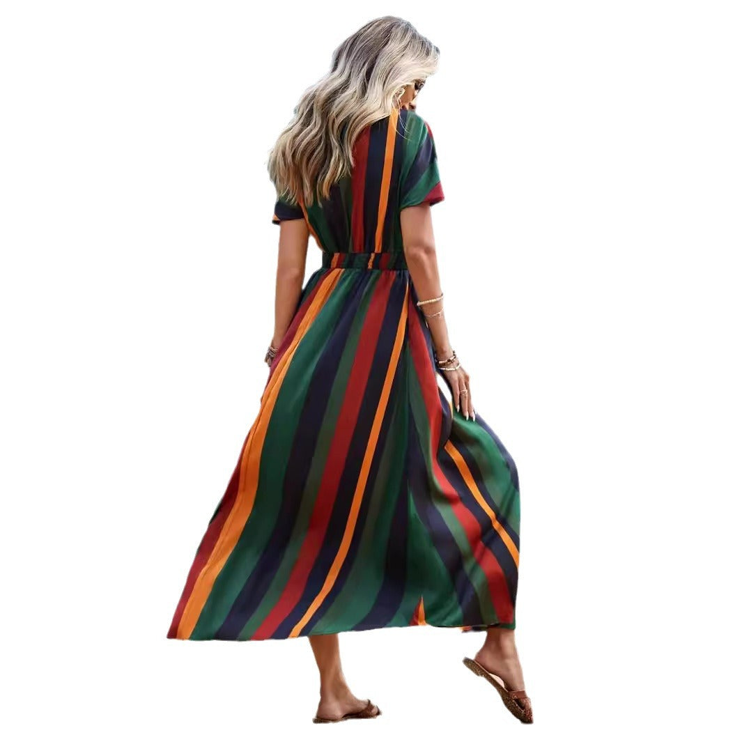Robe maxi rayée pour femmes avec fente haute et nœud à la taille Chic und Stil