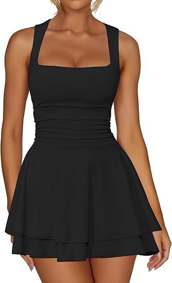 Women's skater dress with gathers and wide straps Chic and stylish