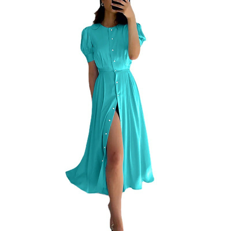 Robe maxi femme avec boutonnage, manches bouffantes et fente latérale Chic und Stil
