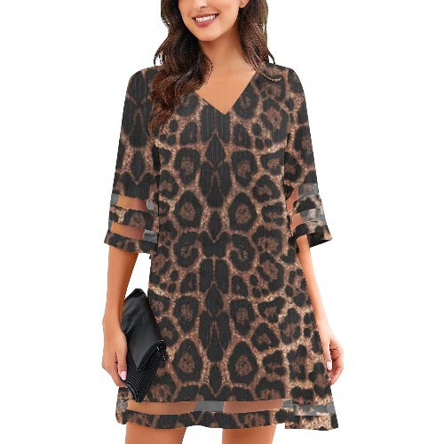 Robe shift à manches décolleté en motif léopard pour femmes Chic und Stil