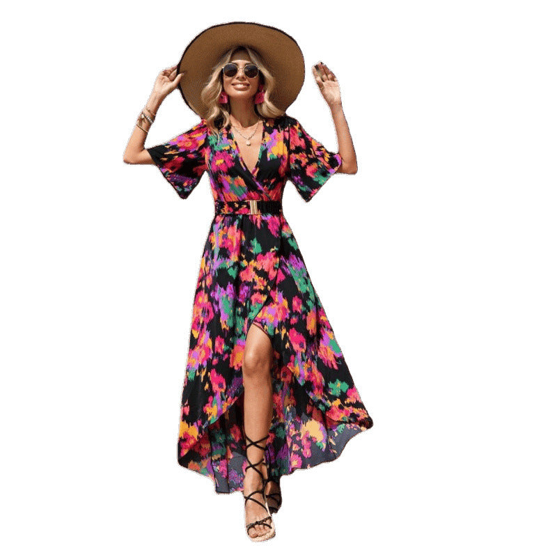 Dames Élegant Floral Robe Maxi Drapé Chic und Stil
