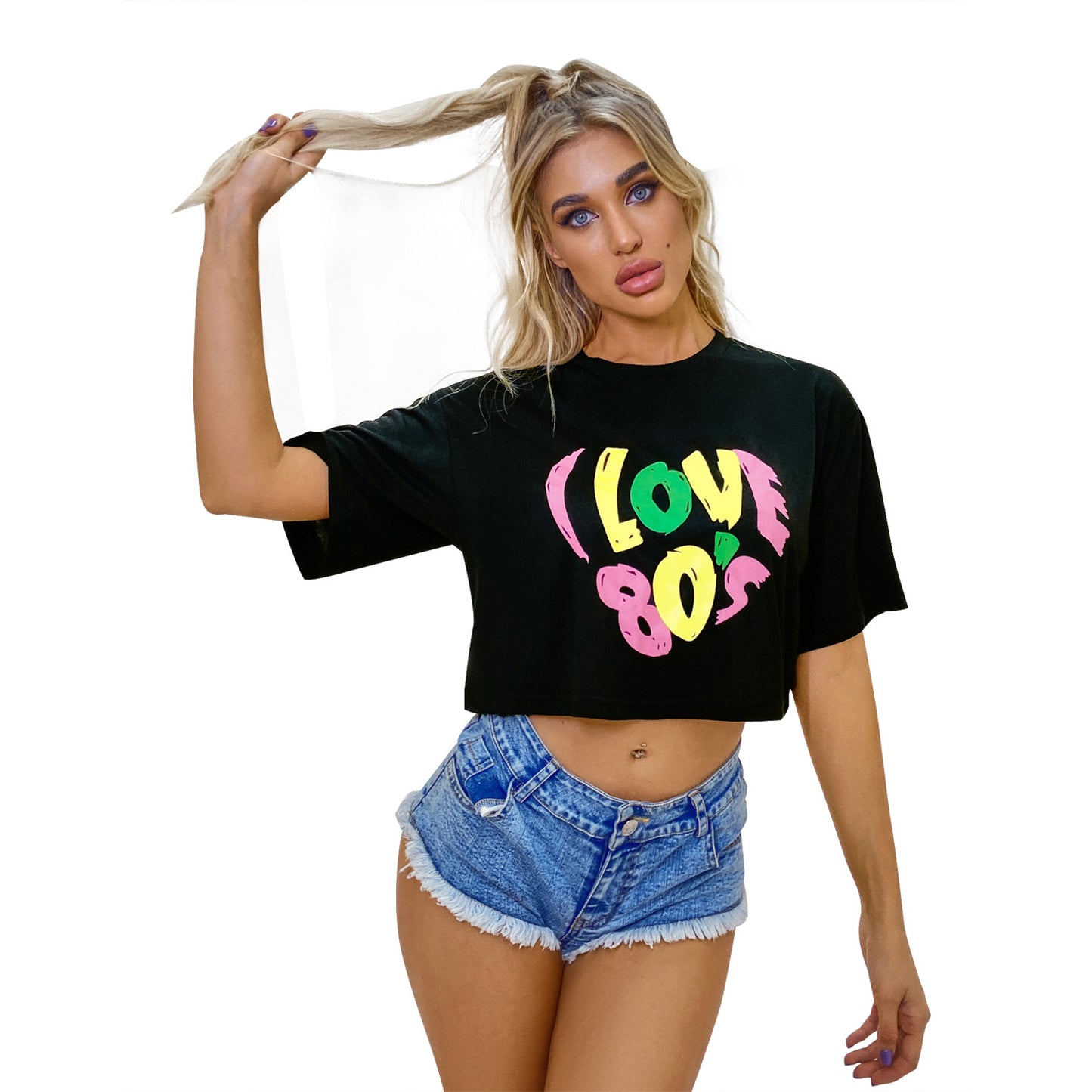 Dames Crop-top avec imprimé graphique accrocheur des années 80 Chic und Stil
