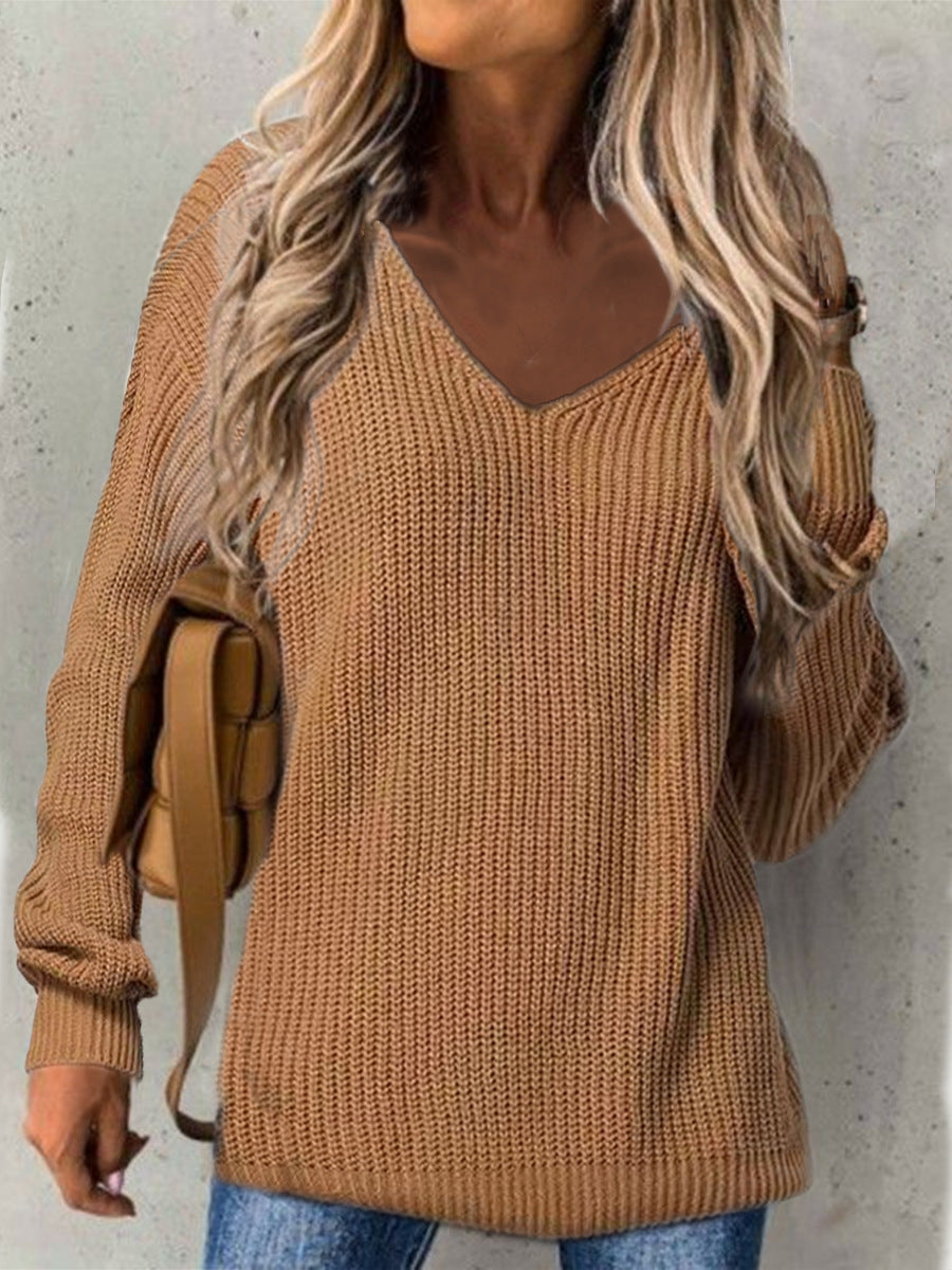 Pull-over en tricot épais à encolure en V pour femmes avec coupe décontractée Chic und Stil