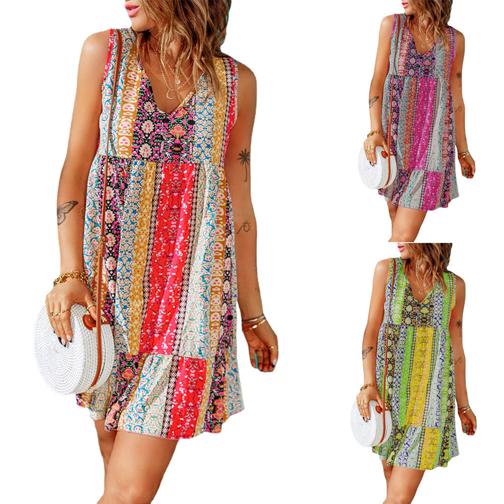 Dames Bohème Imprimé Floral A-Ligne Robe Chemise Chic und Stil