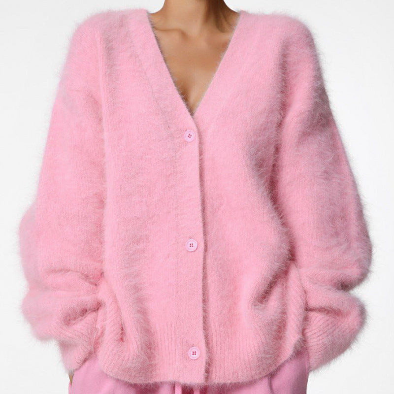 Cardigan moelleux pour femmes avec décolleté en V et coupe surdimensionnée Chic und Stil