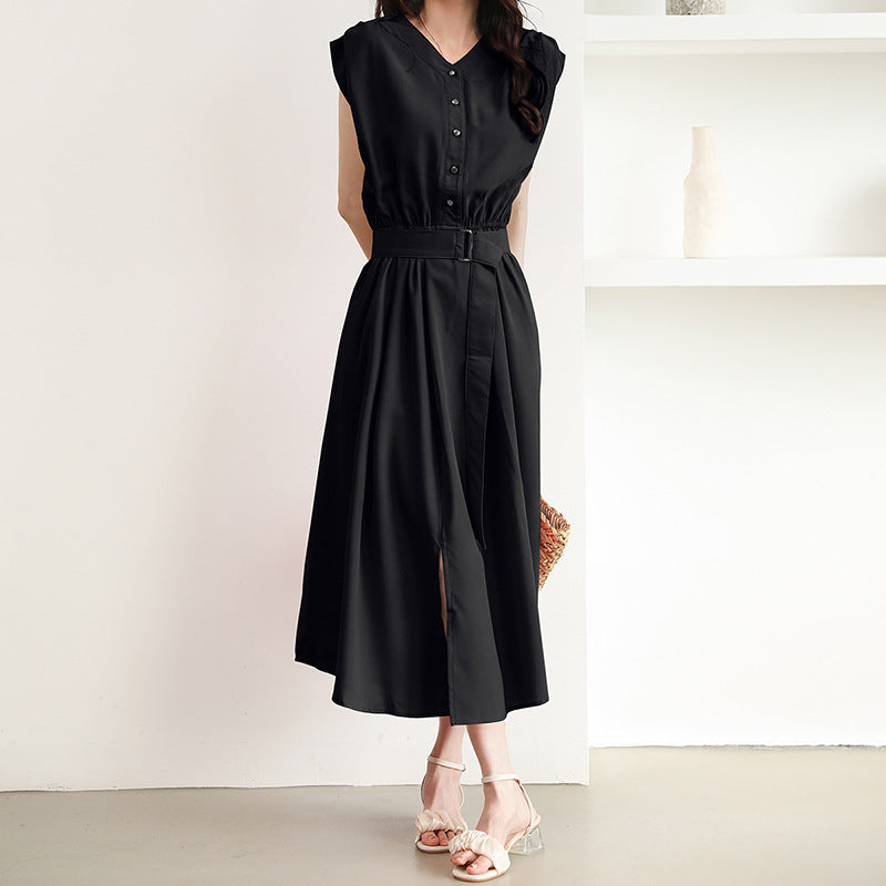 Robe midi femme avec patte de boutonnage et ceinture à la taille Chic und Stil