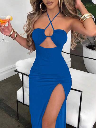 Robe maxi femme avec des découpes raffinées et une fente latérale Chic und Stil