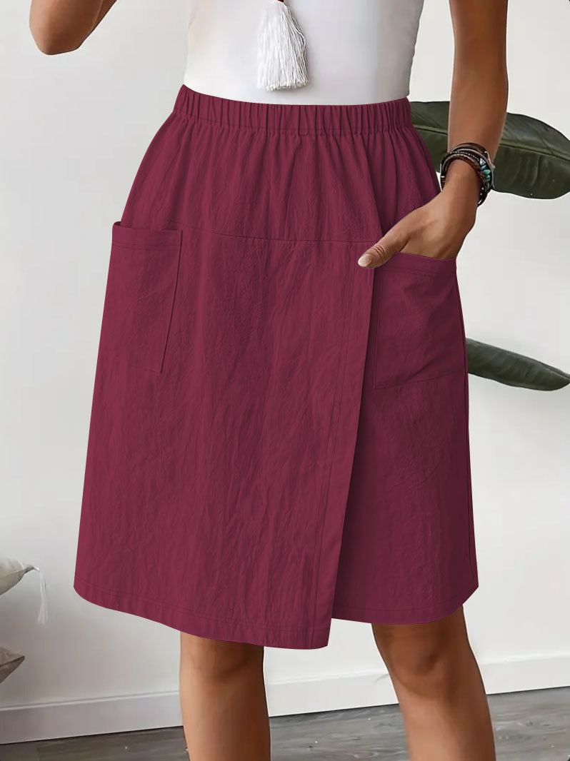 Jupe portefeuille mi-longue pour femmes avec taille élastique et poches pratiques Chic und Stil