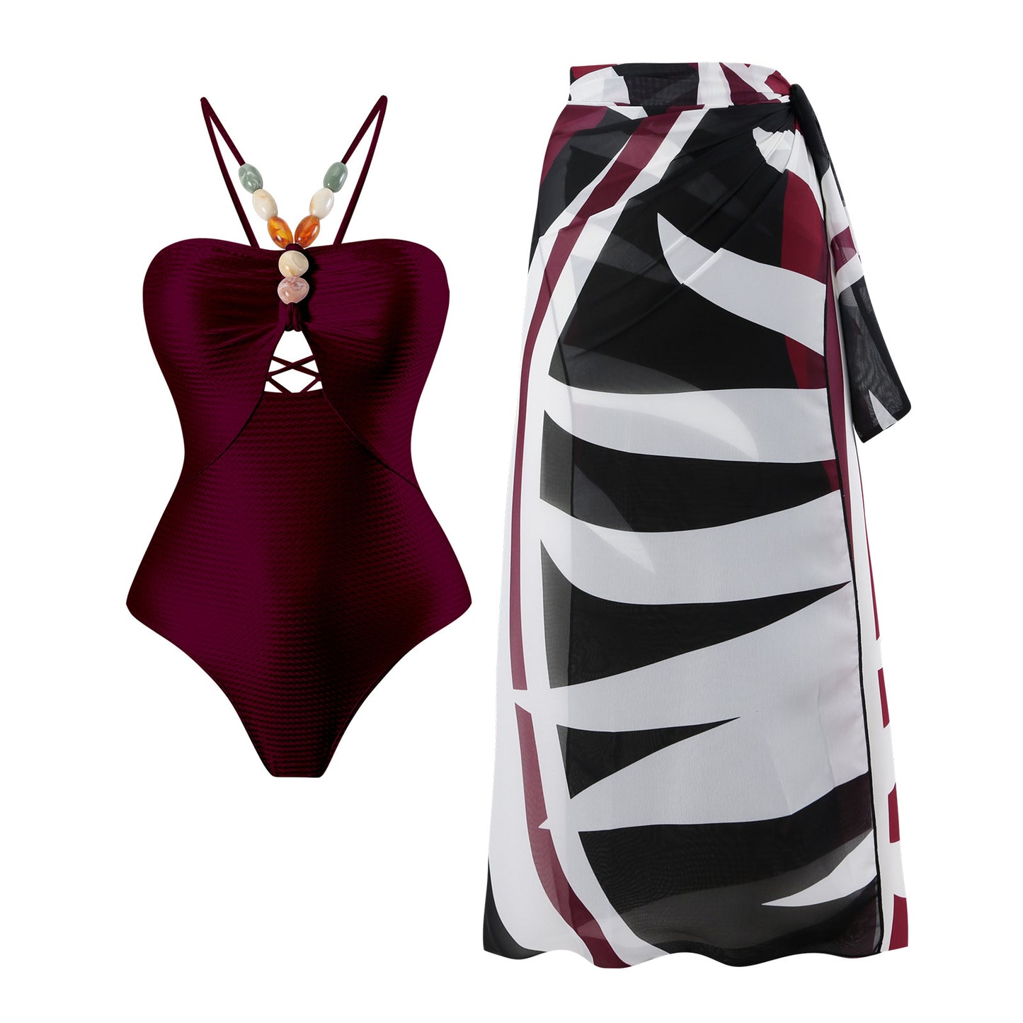 Maillot de bain une pièce pour femmes avec des accents en perles décoratives et une élégante jupe maxi Chic und Stil