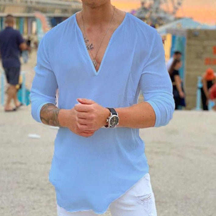 Chemise à manches longues décontractée pour hommes à col en V Chic und Stil