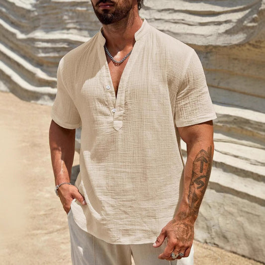 Chemise décontractée à manches longues pour hommes avec col montant et détail de bouton moderne Chic und Stil