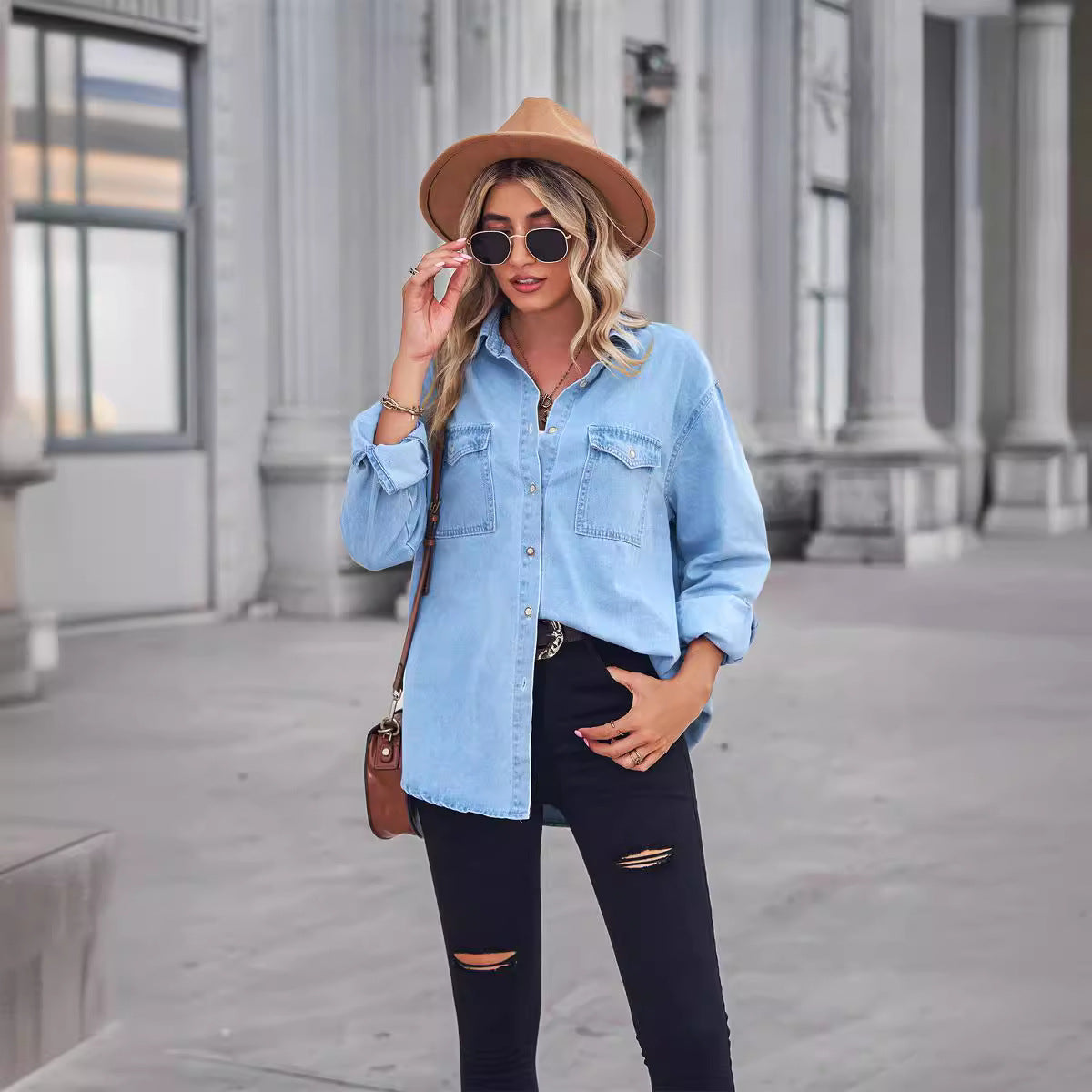 Veste en jean pour femmes au style décontracté avec poches plaquées et détails de boutons Chic und Stil