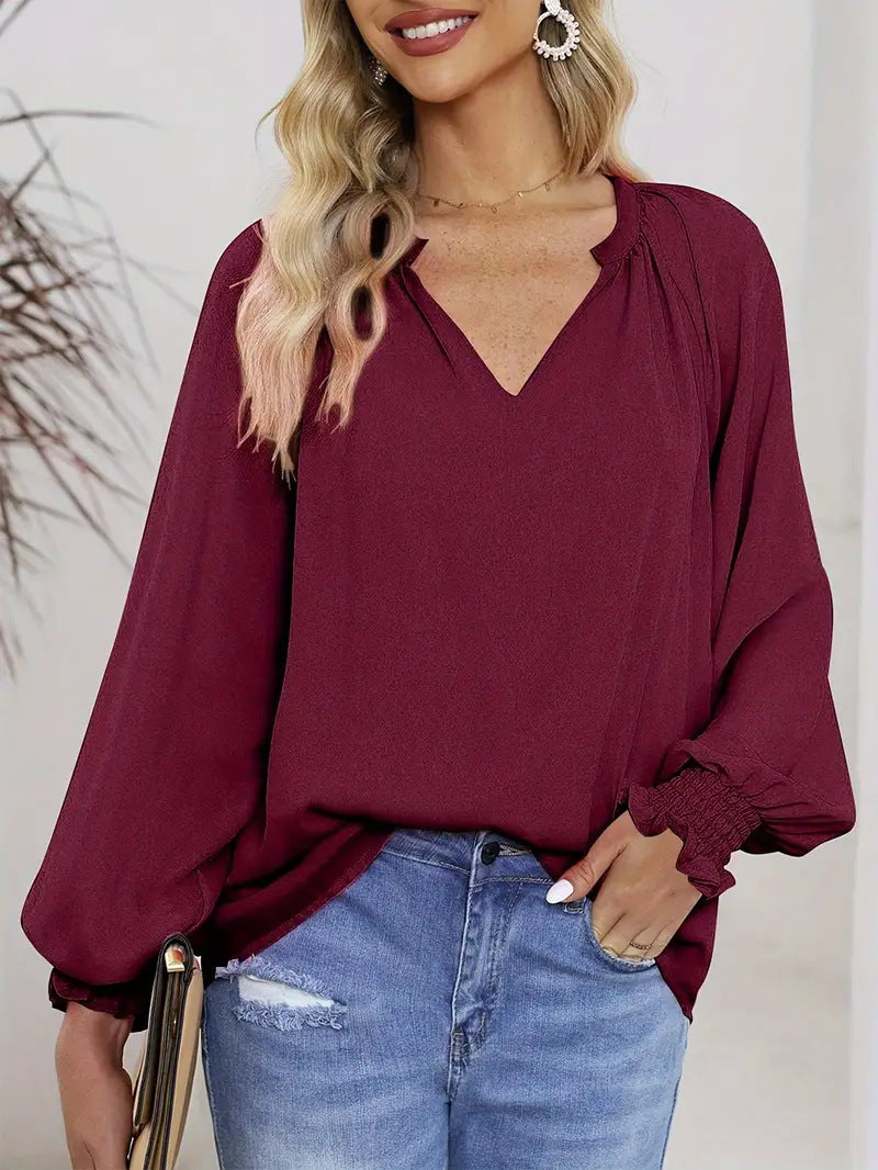Dames Élégante Blouse À Col En V Avec Manches Bouffantes Chic und Stil