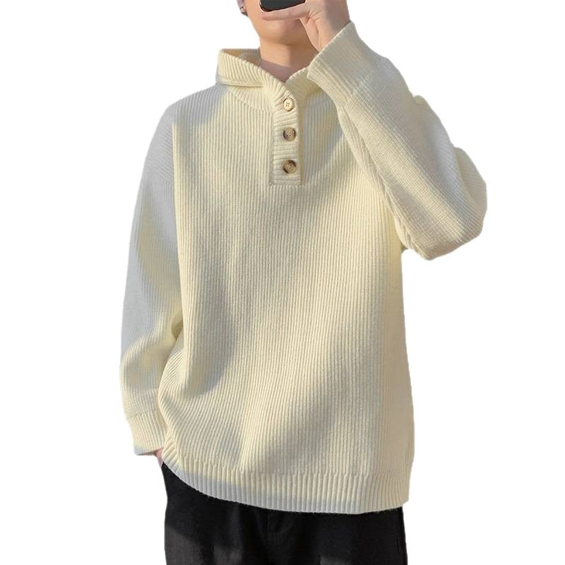 Men's knitted sweater with button placket and hood Chic und Stil