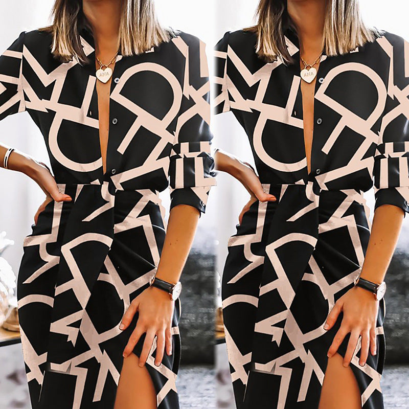 Robe chemise maxi imprimée pour femmes Chic und Stil
