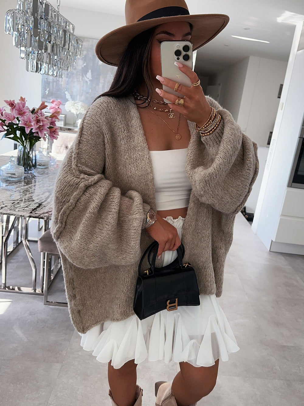 Cardigan tricot décontracté pour femmes avec des manches volumineuses et un matériau doux Chic und Stil