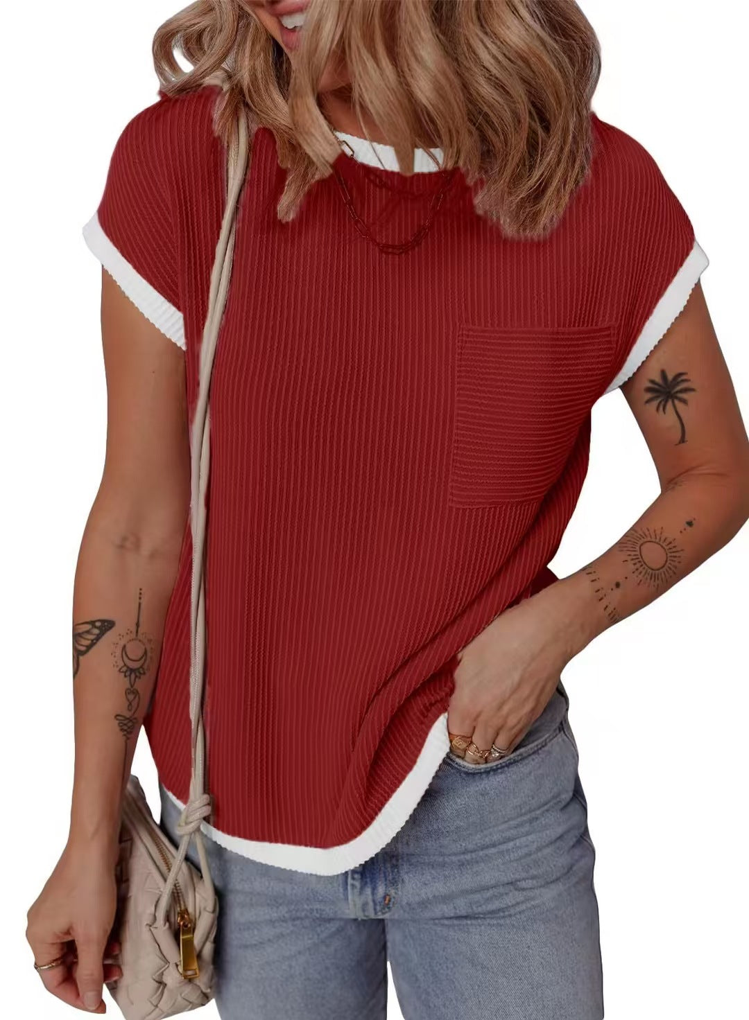 T-shirt en waffle décontracté et respirant pour dames avec poche Chic und Stil